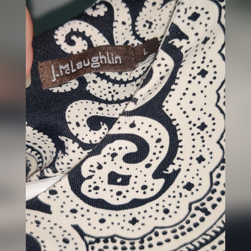 J. McLaughlin Black / Cream Catalina Cloth Paisley Dress Sz L - Picture 3 of 5
